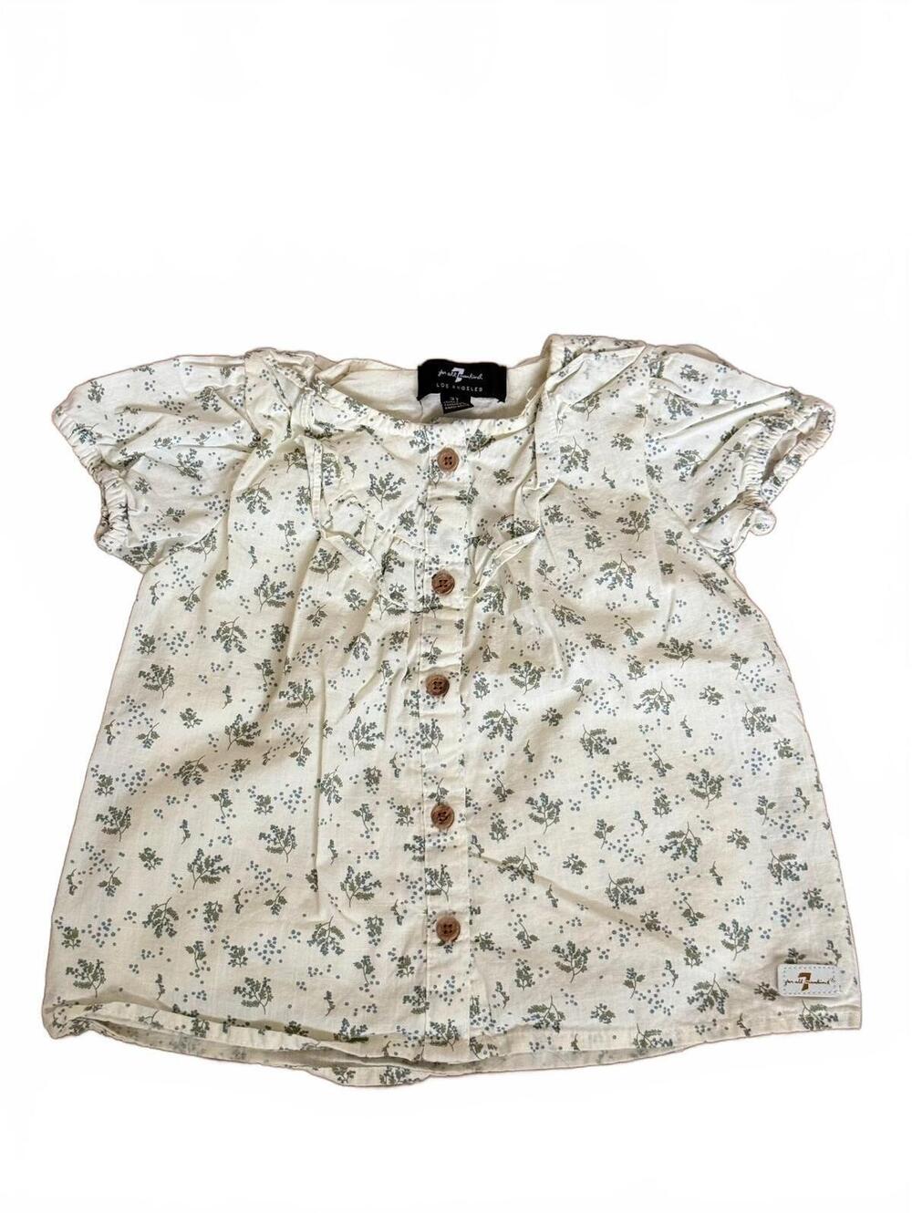 7 For All Mankind Girls 3T Floral Ruffle Button Front Blouse Boho Cottagecore